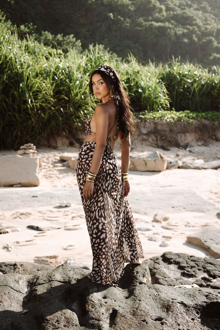 Palma Sarong (2 Scarves For Full Look) - Mocha Leopard