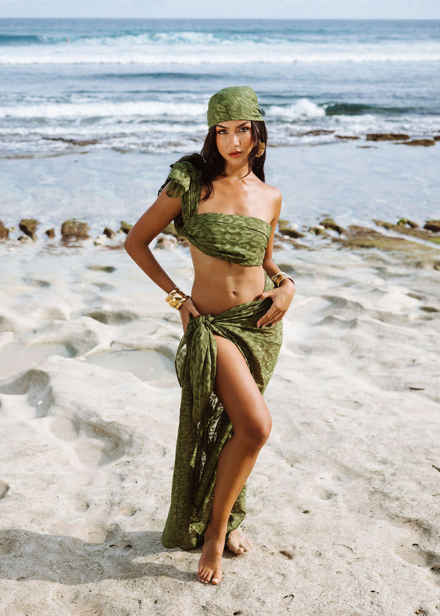 Palma Sarong (2 Scarves For Full Look) - Olive Leopard